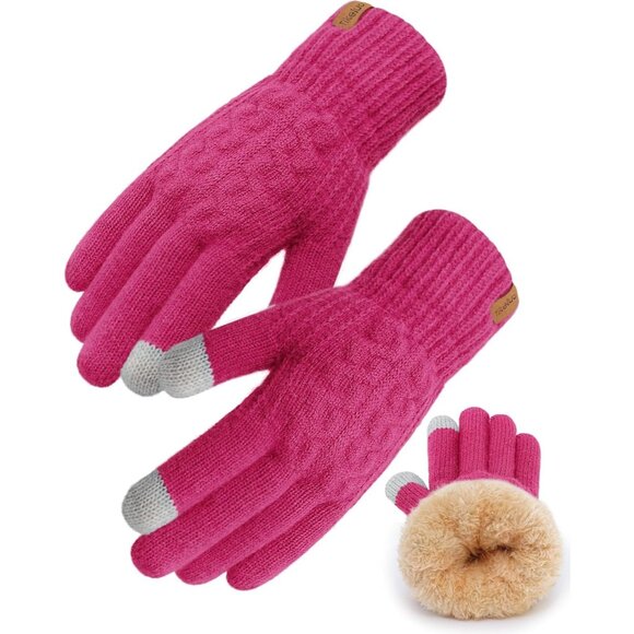 ⚡Women & Men Rose Pink Winter Touch Screen Warm Thick Fleece Lined Knit Gloves - Picture 1 of 7